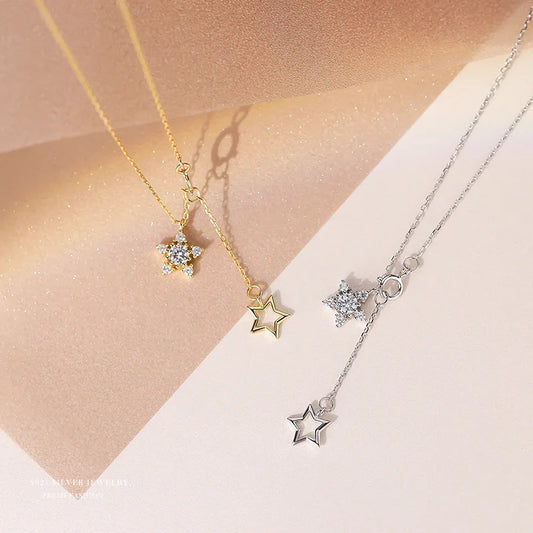 Gold Plated Sterling Silver Drop Star Necklace