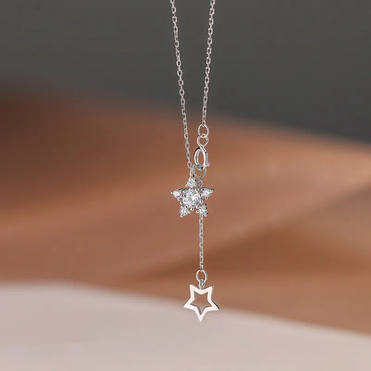 Gold Plated Sterling Silver Drop Star Necklace