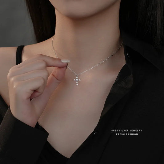 Sterling Silver Cubic Zirconia Cross Necklace