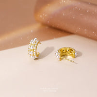 Sterling Silver Shell Pearl C Shaped Stud Earrings