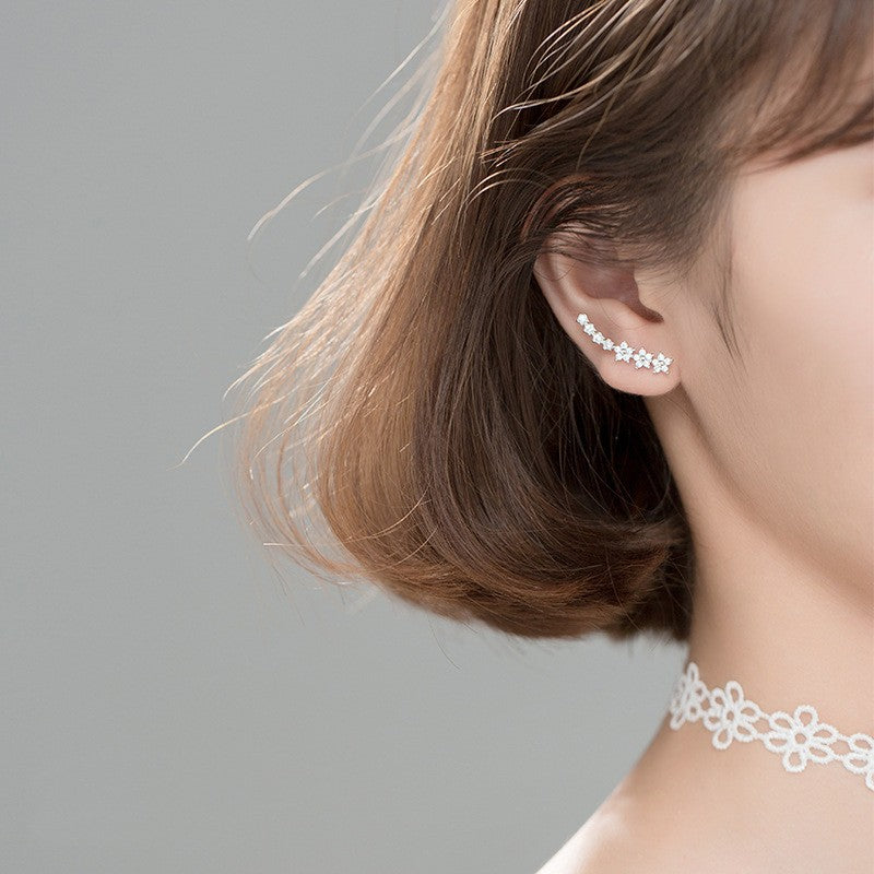 Sterling Silver Cubic Zirconia Flower Long Stud Earrings