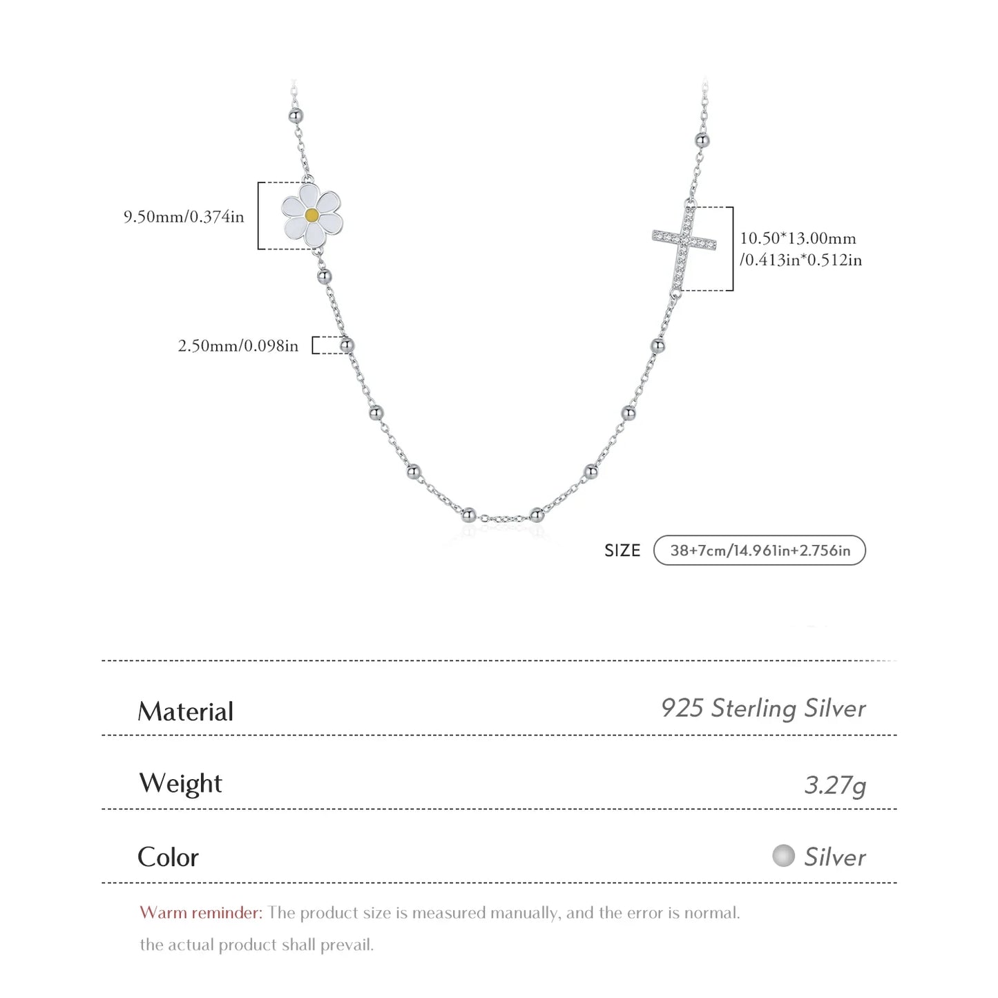 Sterling Silver Cross and Blue Zirconia Eye Link Chain Necklace