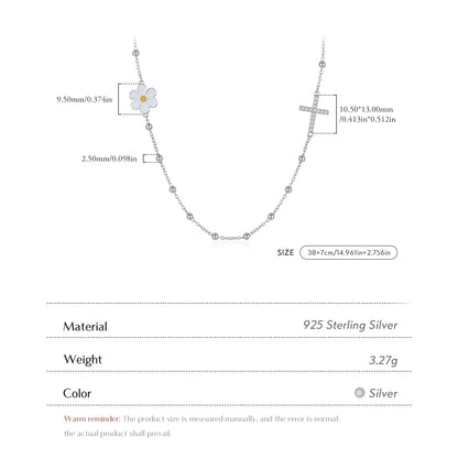 Sterling Silver Cross and Blue Zirconia Eye Link Chain Necklace