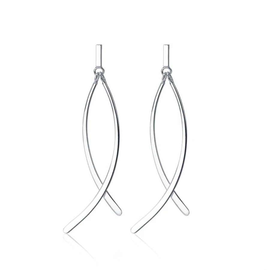Sterling Silver Geometric Cross Line Dangle Earrings