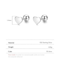 Sterling Silver Heart Bead Screw Stud Earrings