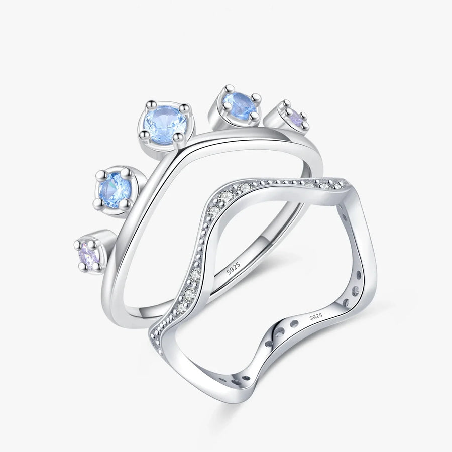 Sterling Silver Cubic Zirconia Crown Stackable Ring Set