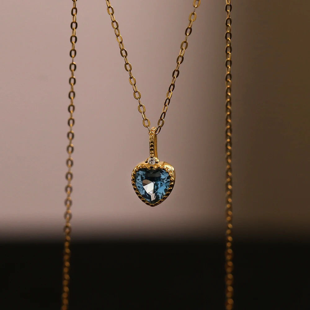 Sterling Silver Blue Heart Pendant Necklace