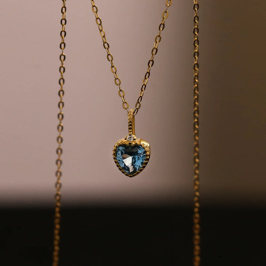 Sterling Silver Blue Heart Pendant Necklace