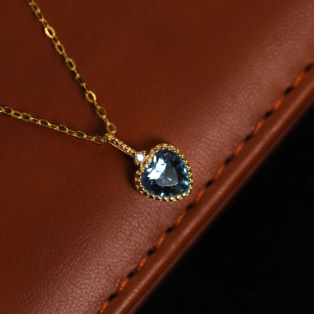 Sterling Silver Blue Heart Pendant Necklace