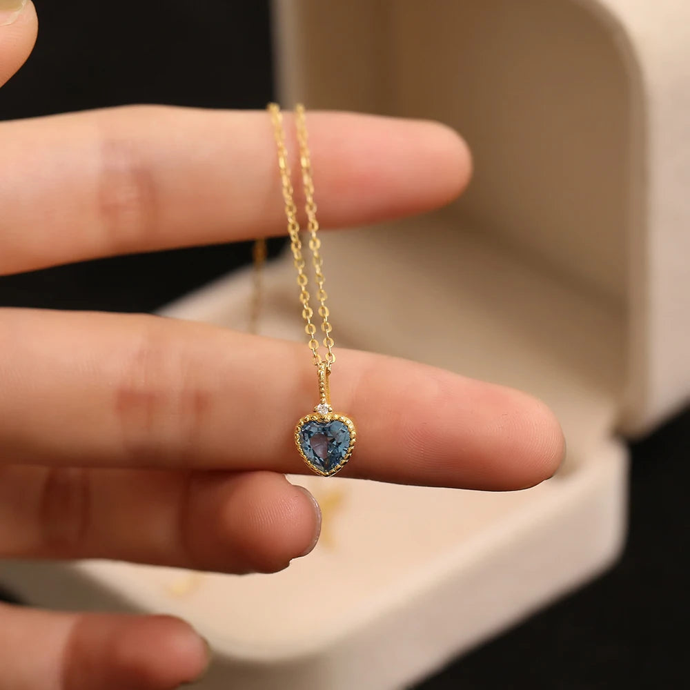 Sterling Silver Blue Heart Pendant Necklace