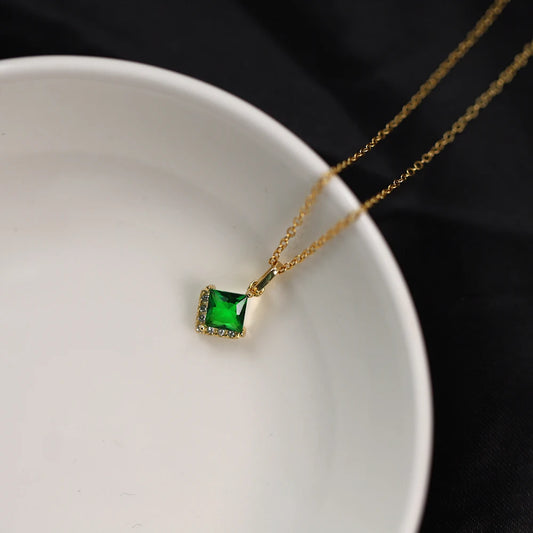 Gold Plated Sterling Silver Vintage Green Necklace