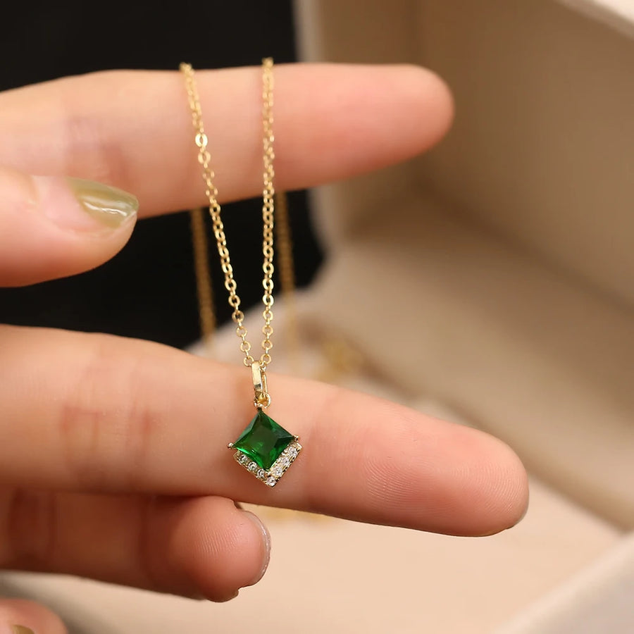 Gold Plated Sterling Silver Vintage Green Necklace