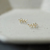 Gold Plated Sterling Silver Tiny Leaf Stud Earrings