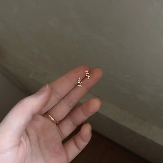Gold Plated Sterling Silver Tiny Leaf Stud Earrings
