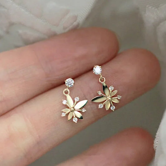 14k Gold Plated Sterling Silver Flower Dangle Earrings