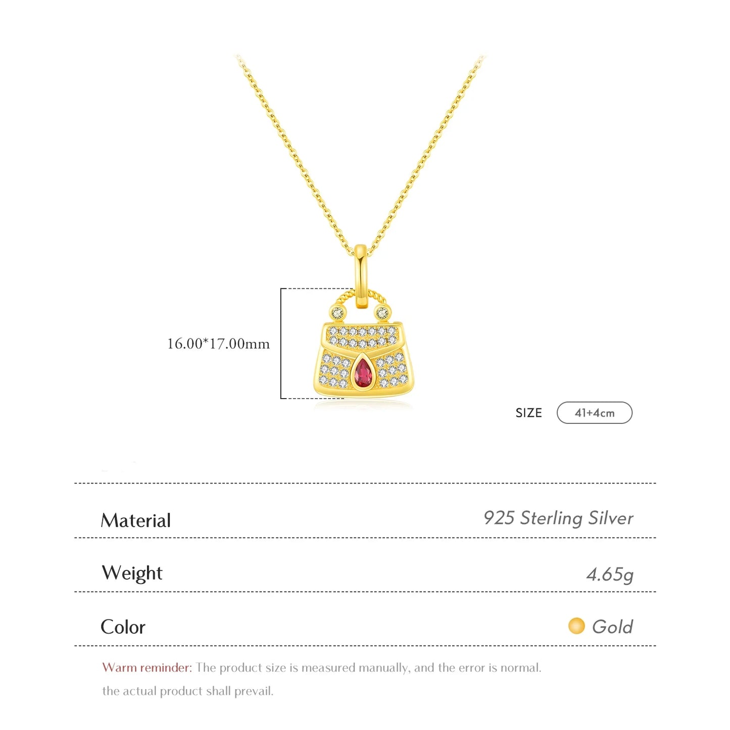 Gold Plated Sterling Silver Bag Pendant Necklace