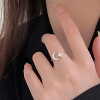 Gold Plated Sterling Silver Star & Moon Open Ring