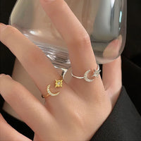 Gold Plated Sterling Silver Star & Moon Open Ring