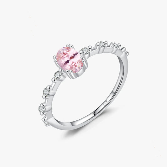 Sterling Silver Created Oval Rose Quartz Ring