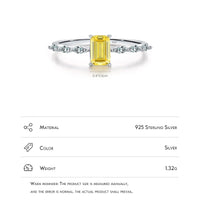 Emerald Cut Pink and Yellow Ring in Sterling Silver