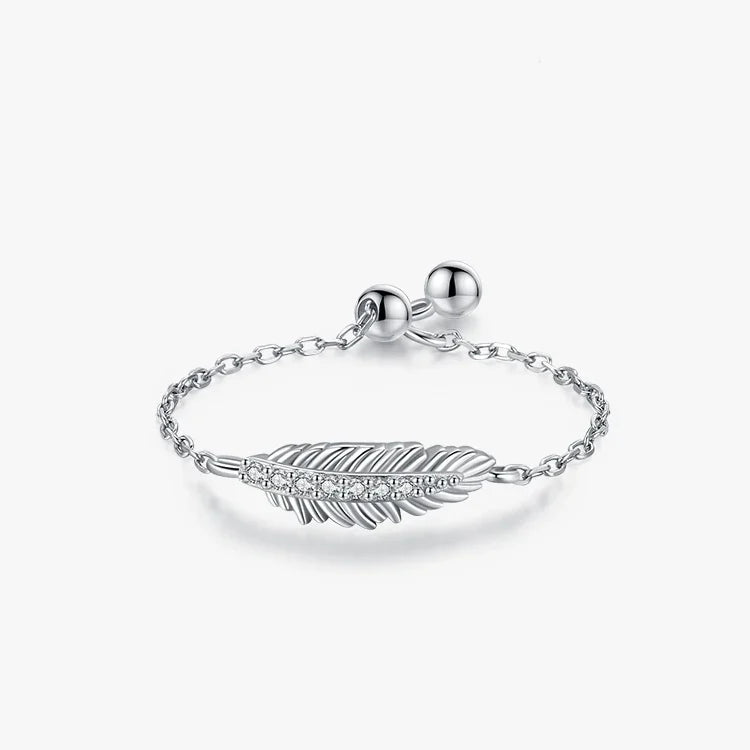 Adjustable Sterling Silver Feather Ring