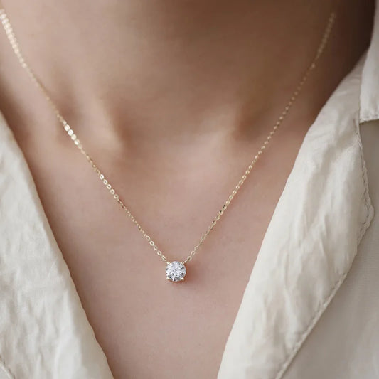 Gold Plated Sterling Silver Cubic Zirconia Solitaire Necklace
