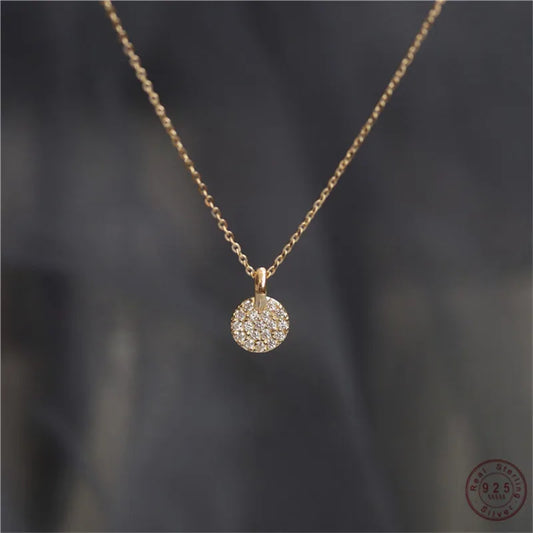Gold Plated Mini Pave Disc Necklace