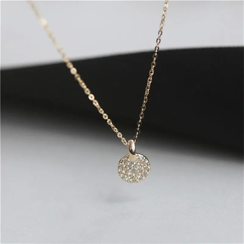 Gold Plated Mini Pave Disc Necklace