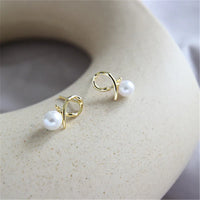 Sterling Silver Pearl Geometric Line Stud Earrings