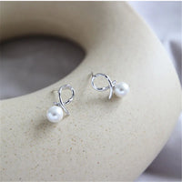 Sterling Silver Pearl Geometric Line Stud Earrings