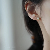 Gold Plated Sterling Silver Pearl Flower Stud Earrings