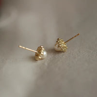 Gold Plated Sterling Silver Pearl Flower Stud Earrings
