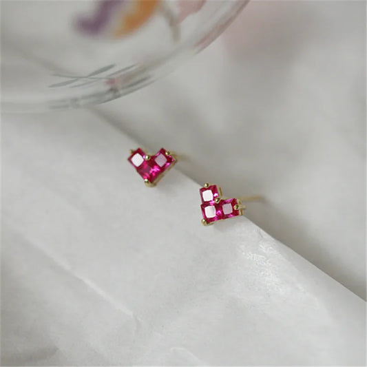 Sterling Silver Red Heart Earrings