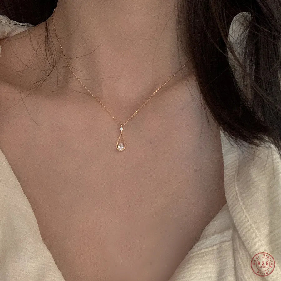 Gold Plated Sterling Silver Drop Pendant Necklace