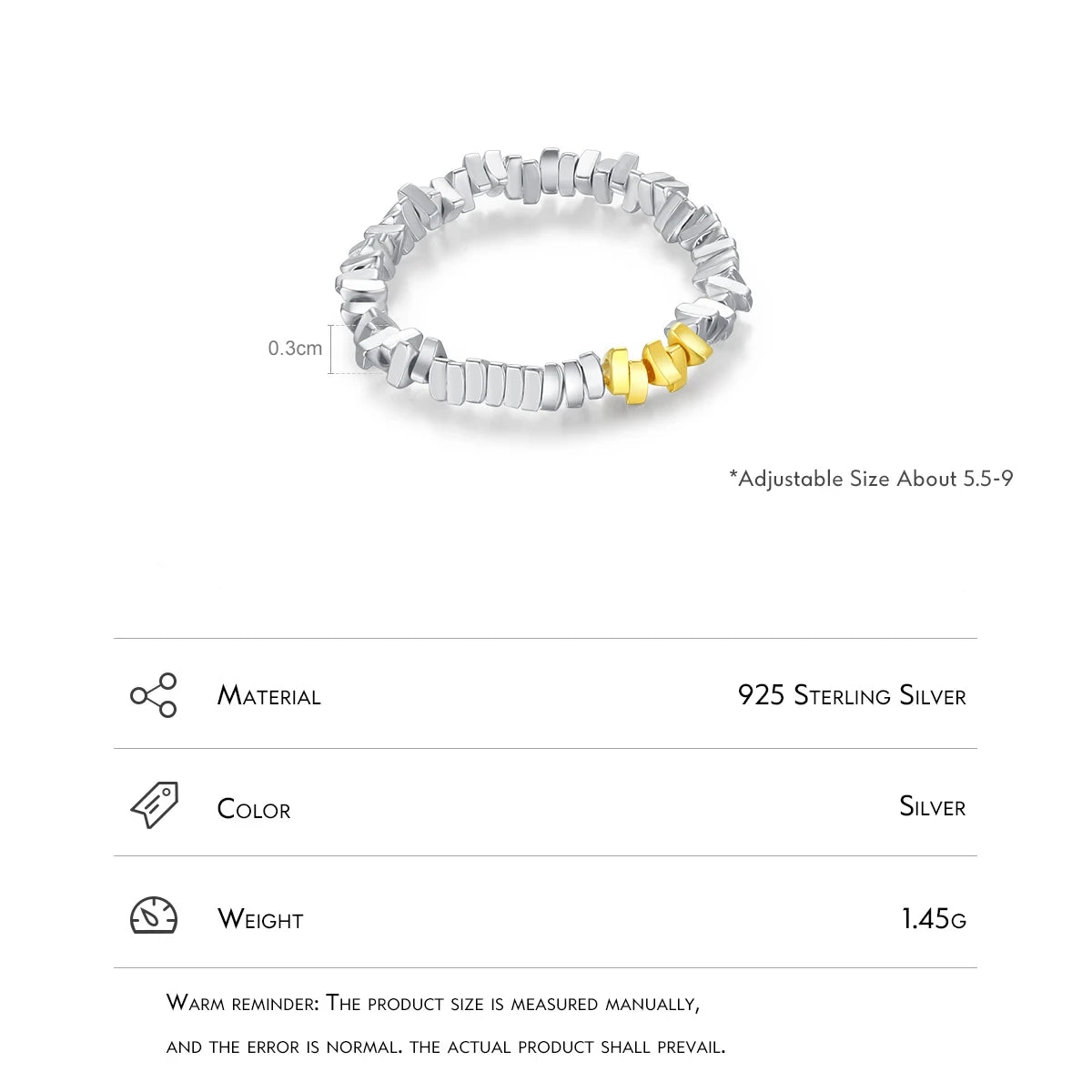 Gold Plated Sterling Silver Irregular Beads Ring