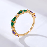 Sterling Silver Green Purple Pear Ring