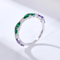 Sterling Silver Green Purple Pear Ring