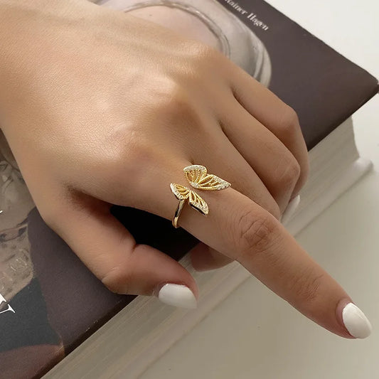Gold Plated Sterling Silver Hollow Butterfly Open Ring