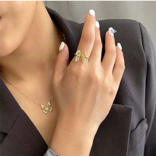 Gold Plated Sterling Silver Hollow Butterfly Open Ring