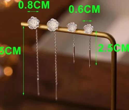 Sterling Silver Illusionary Rose Flower Drop Earrings