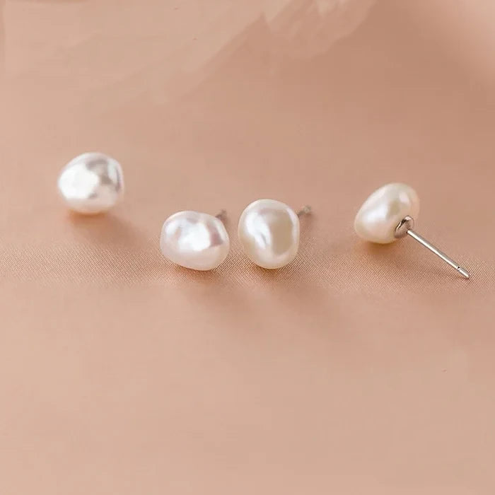 Sterling Silver Irregular Pearl Stud Earrings
