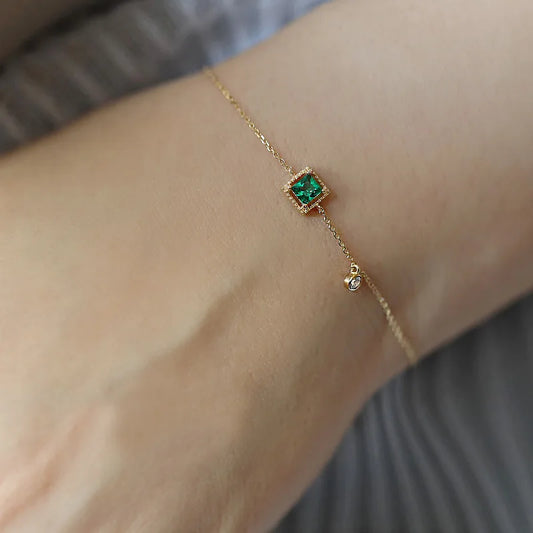 14k Gold Plated Sterling Silver Created Emerald Chain Bracelet