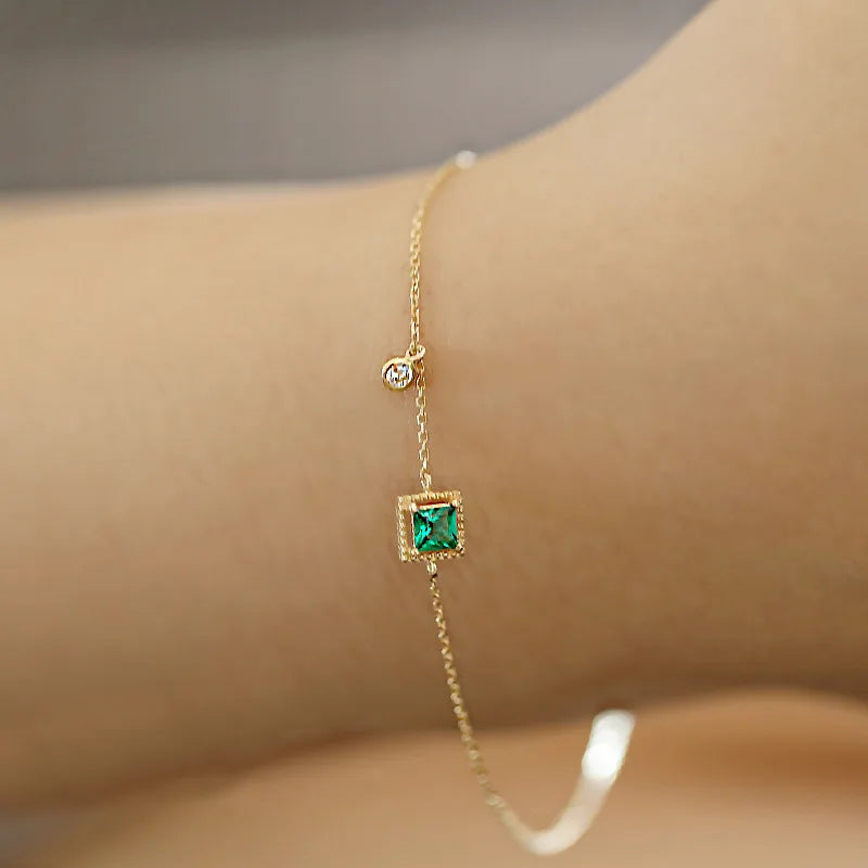 14k Gold Plated Sterling Silver Created Emerald Chain Bracelet