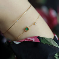 14k Gold Plated Sterling Silver Created Emerald Chain Bracelet