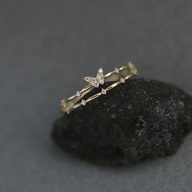 Sterling Silver Butterfly Double Layer Opening Ring