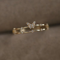 Sterling Silver Butterfly Double Layer Opening Ring