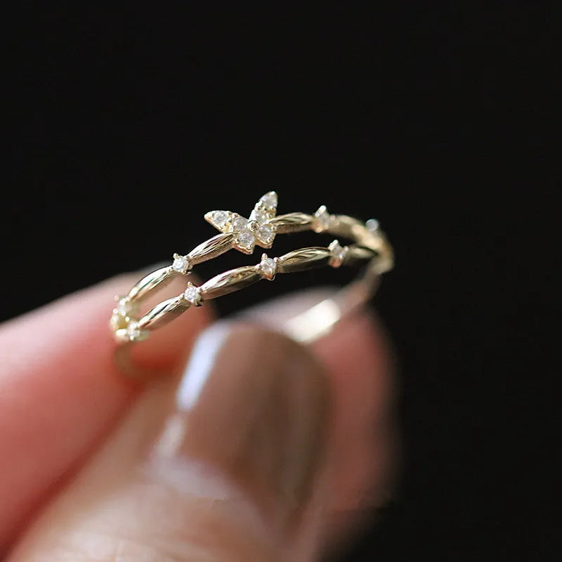 Sterling Silver Butterfly Double Layer Opening Ring