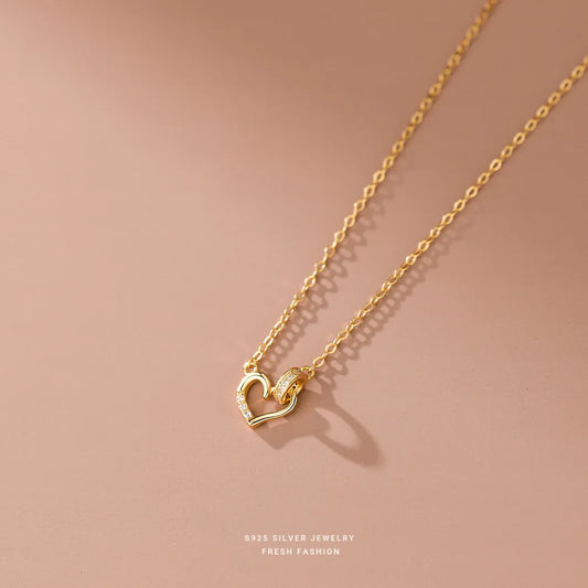 Gold Plated Sterling Silver Heart Link Necklace