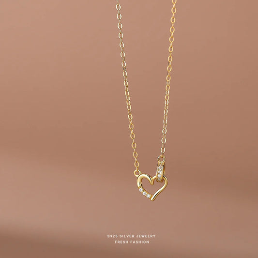 Gold Plated Sterling Silver Heart Link Necklace