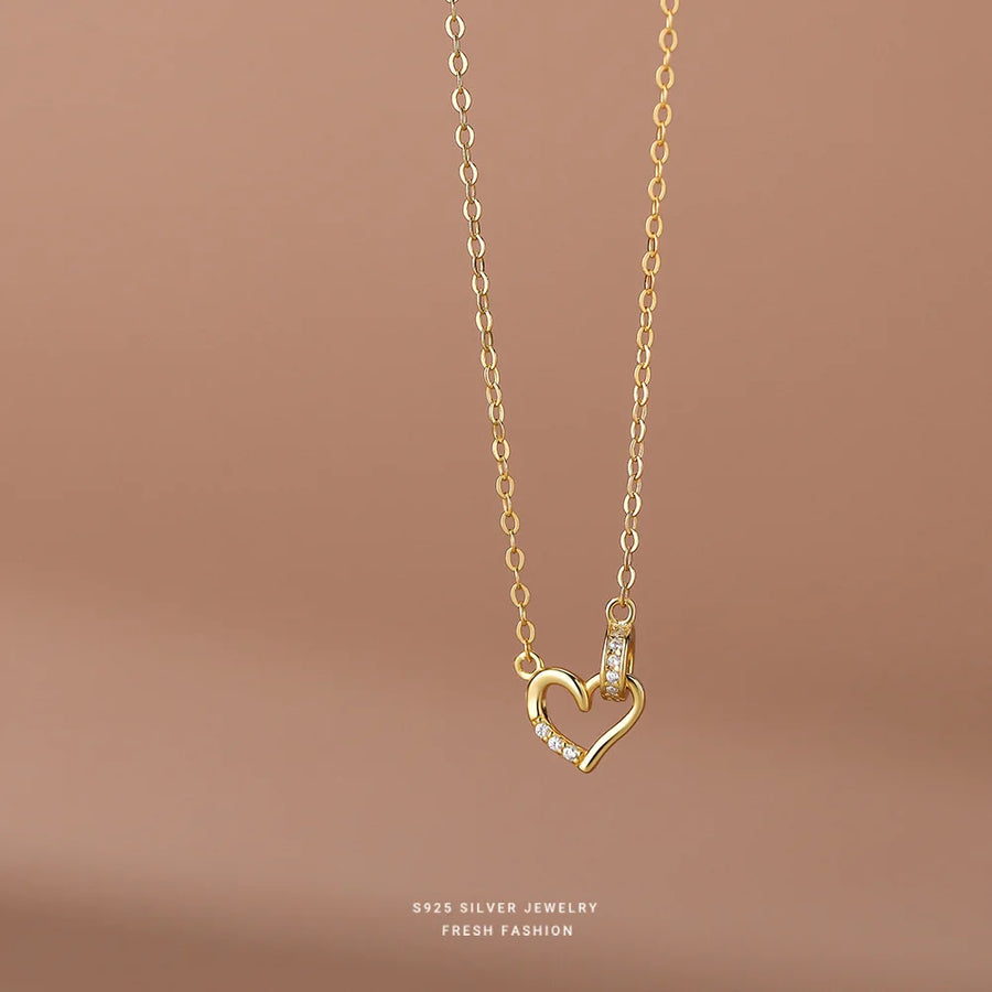 Gold Plated Sterling Silver Heart Link Necklace